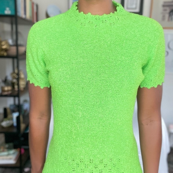 VTG 70s Rare Mod Neon Dress XS/S/M 50s 60s Designer Grn Mad Max Hippie - Picture 3 of 8